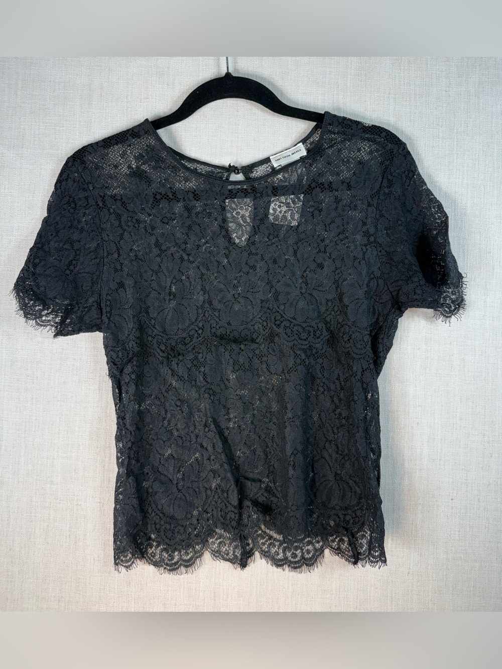 Saks Fifth Avenue Black Floral Lace Short Sleeve Blouse